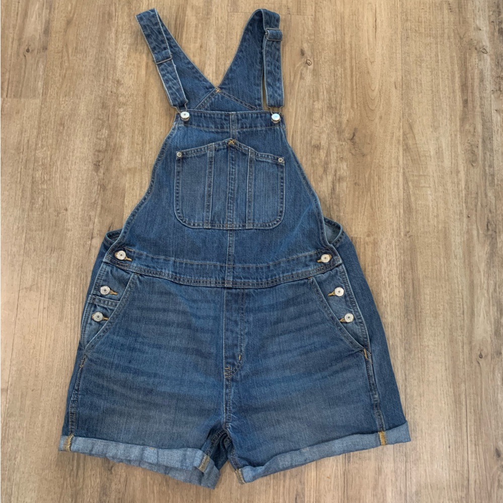 Old Navy slouchy straight jean short overalls size Large